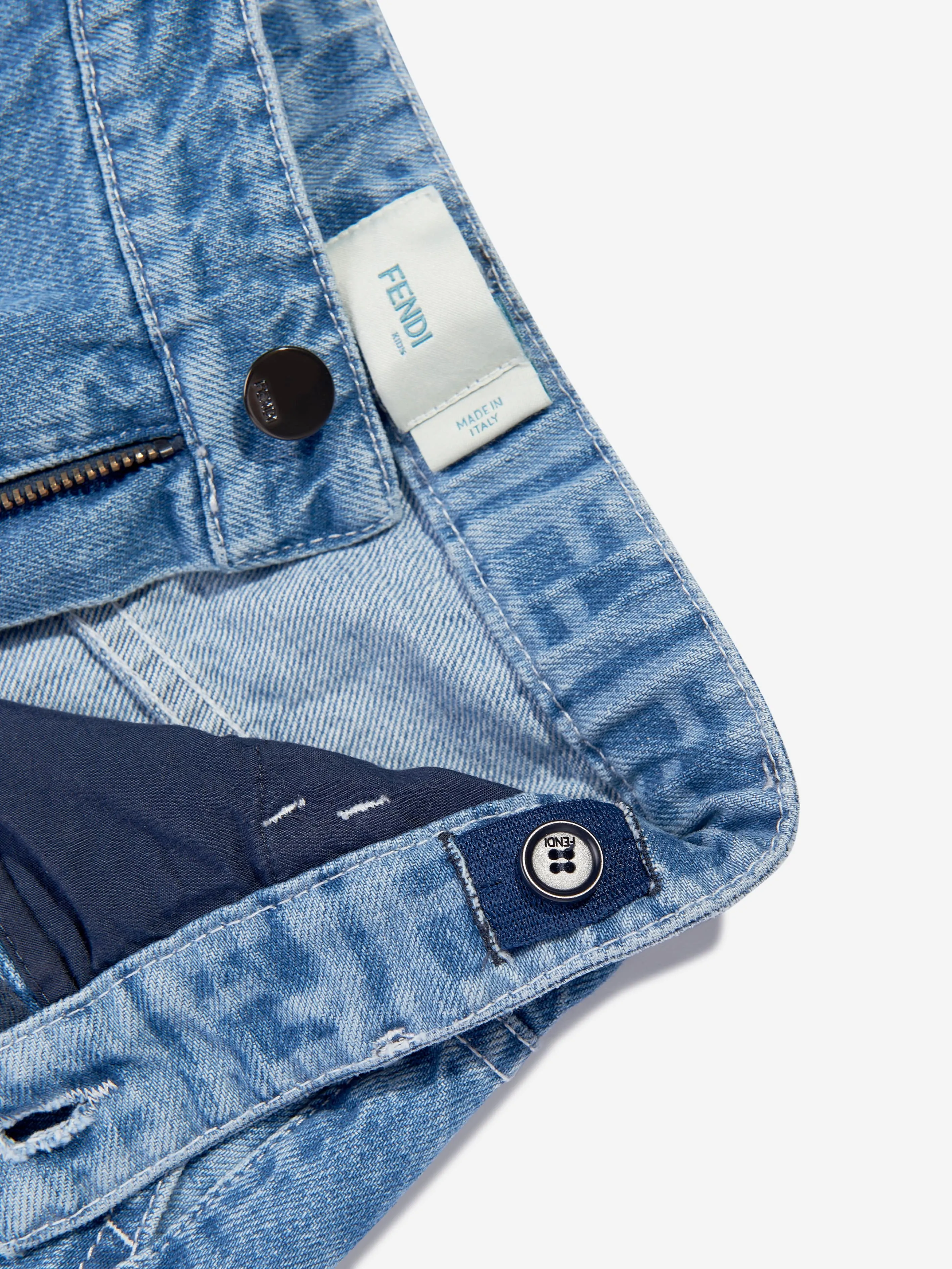 Fendi Boys Washed Denim Bermuda Shorts in Blau