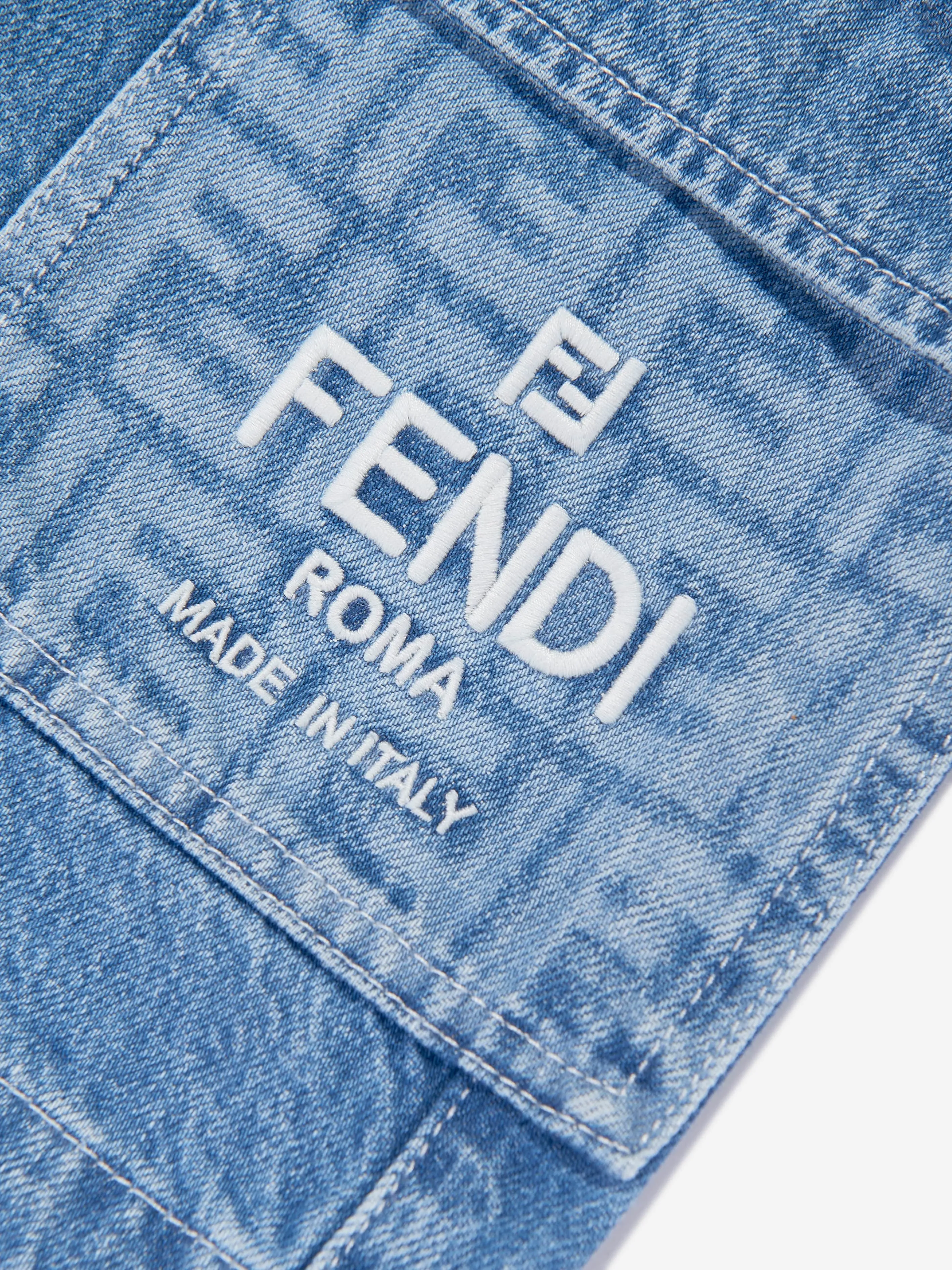 Fendi Boys Washed Denim Bermuda Shorts in Blau