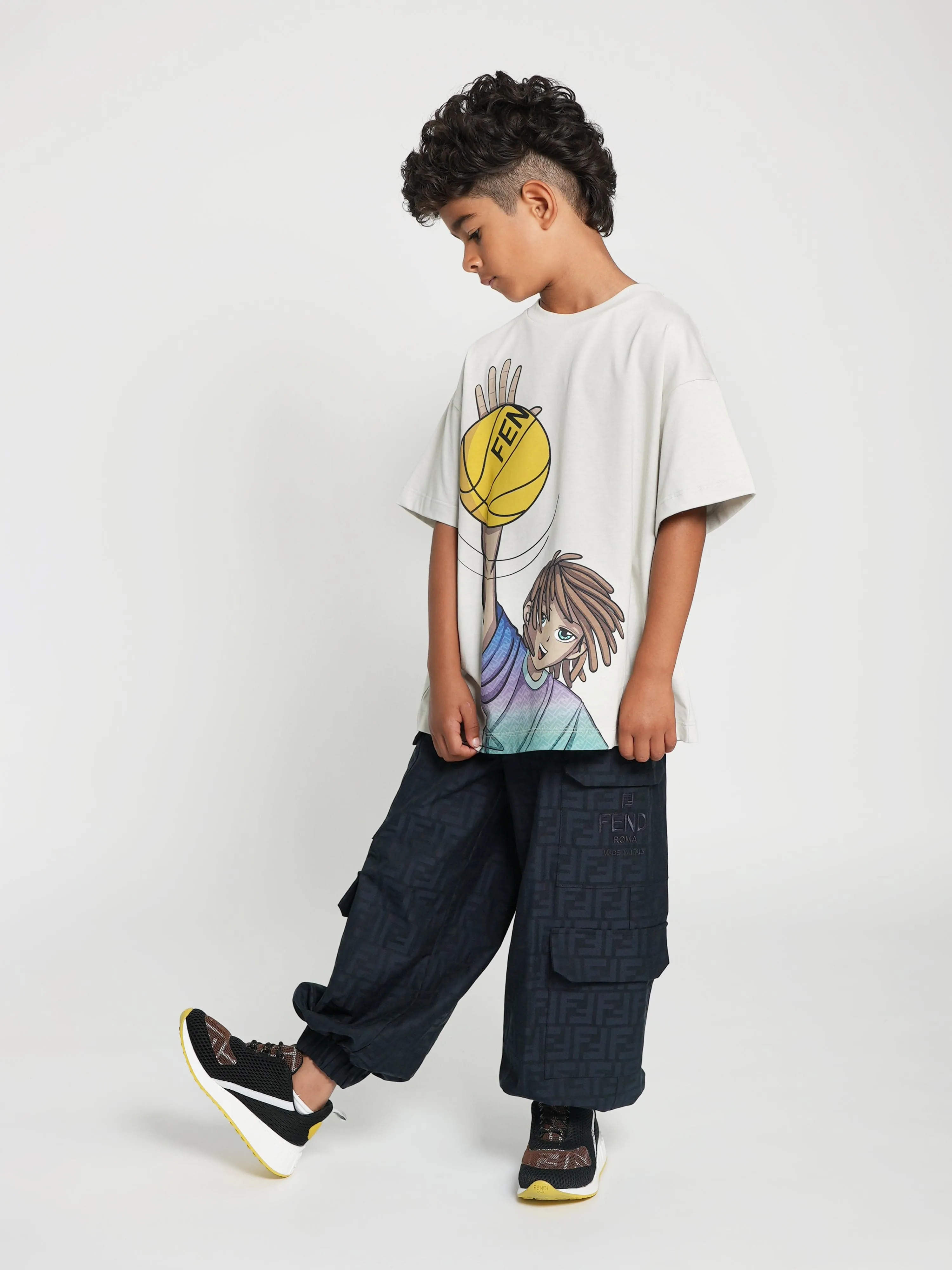 Fendi Kids FF Jacquard Cargo-Hose in Marineblau