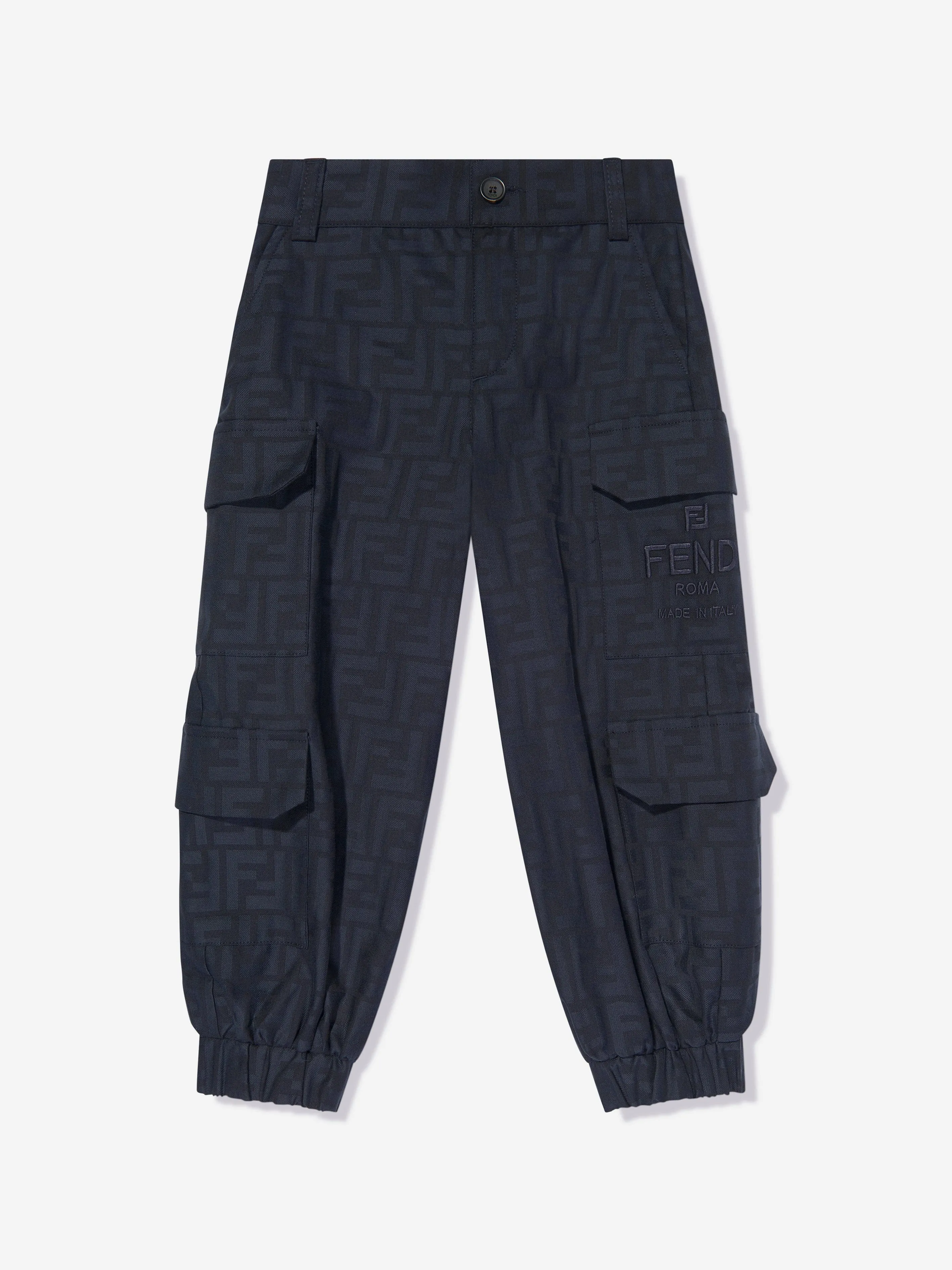 Fendi Kids FF Jacquard Cargo-Hose in Marineblau