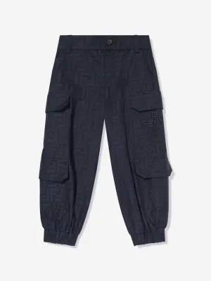 Fendi Kids FF Jacquard Cargo-Hose in Marineblau