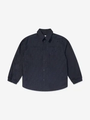 Fendi Kids FF Jacquard-Hemd in Marineblau