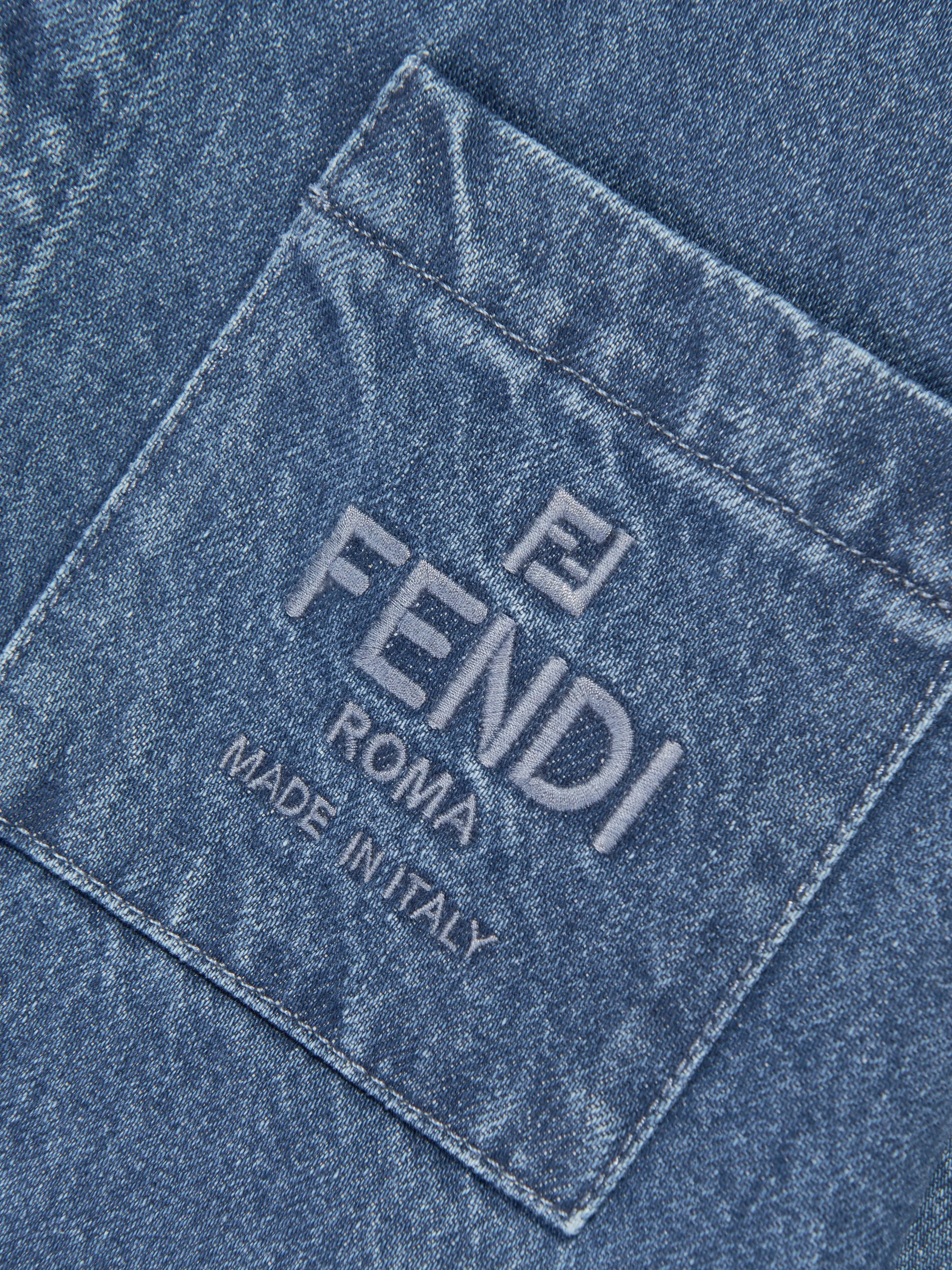 Fendi Kids FF Logo Denim Overshirt in Blau