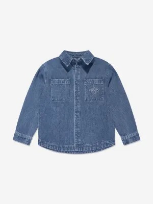 Fendi Kids FF Logo Denim Overshirt in Blau