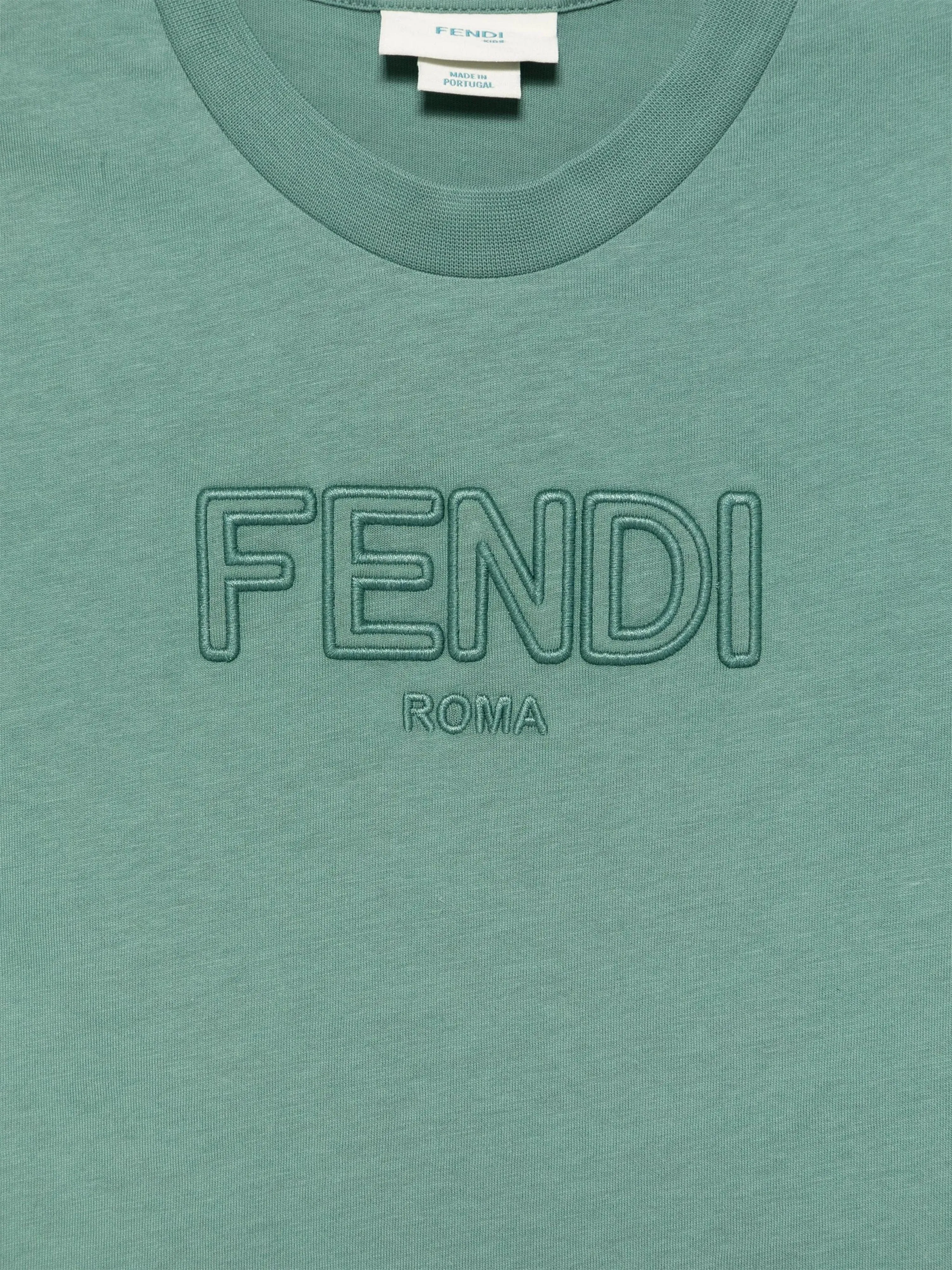 Fendi Kids Logo T-Shirt in Grün