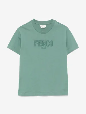 Fendi Kids Logo T-Shirt in Grün
