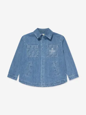 Fendi Kids Washed Denim Jacke in Blau