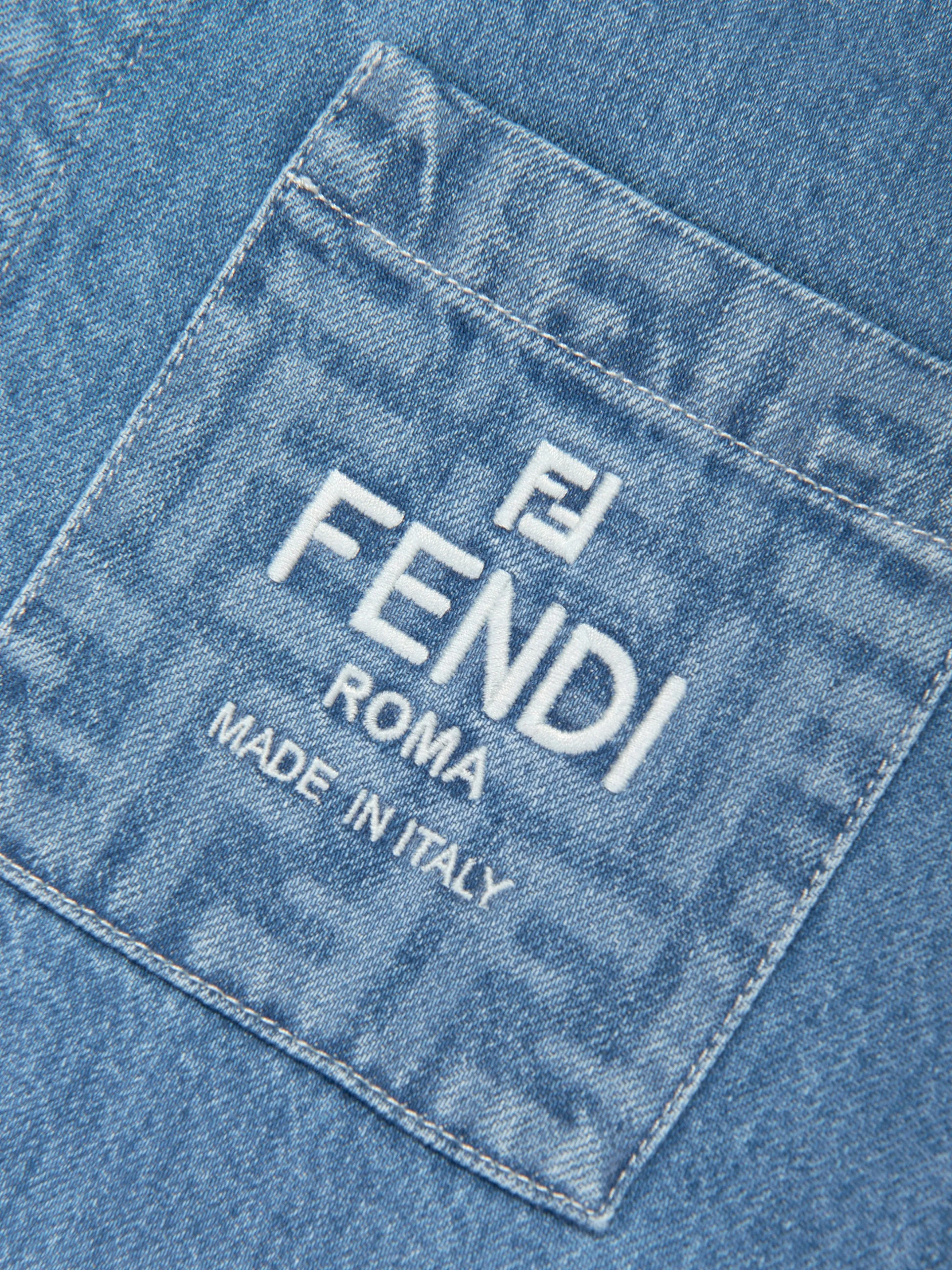 Fendi Kids Washed Denim Jacke in Blau