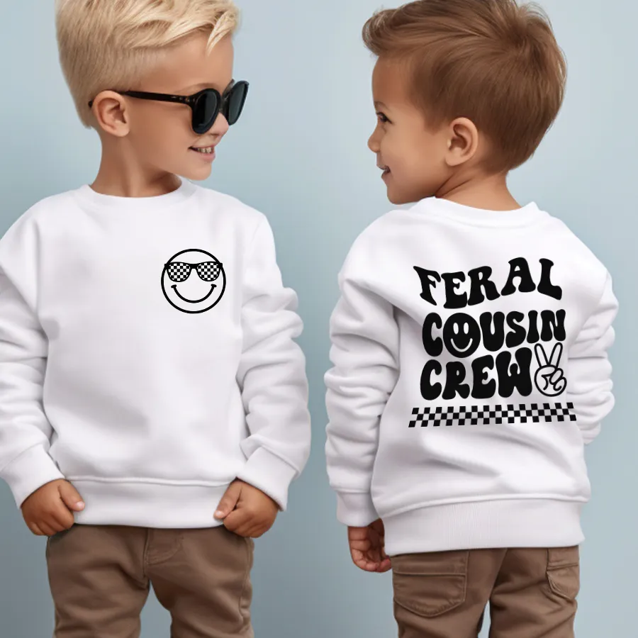 Feral Cousin Crew Front & Back Graphic Sweatshirt girls skirts clearance