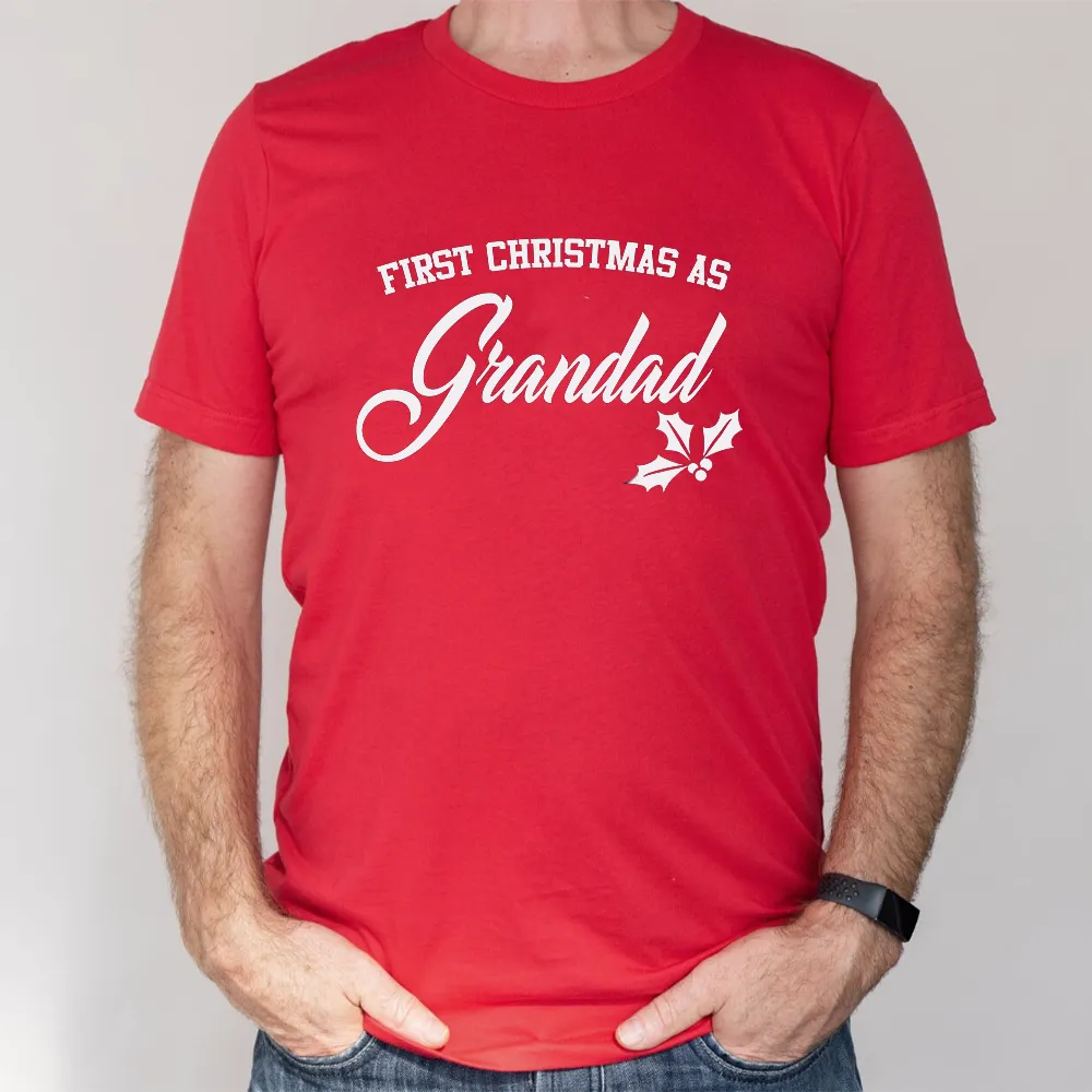 First Christmas As Grandad Classic Script T-shirts Grandparent Clothing - grandma outfits sale