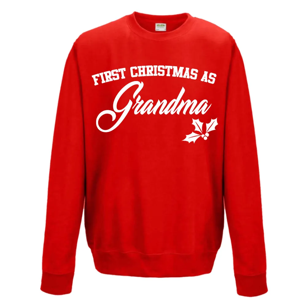 First Christmas As Grandma Classic Script Red Sweatshirt (MRK X) grandma outfits sale