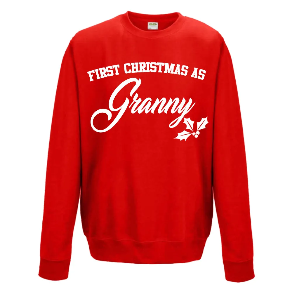 First Christmas As Granny Classic Script Red Sweatshirt (MRK X) grandma outfits sale