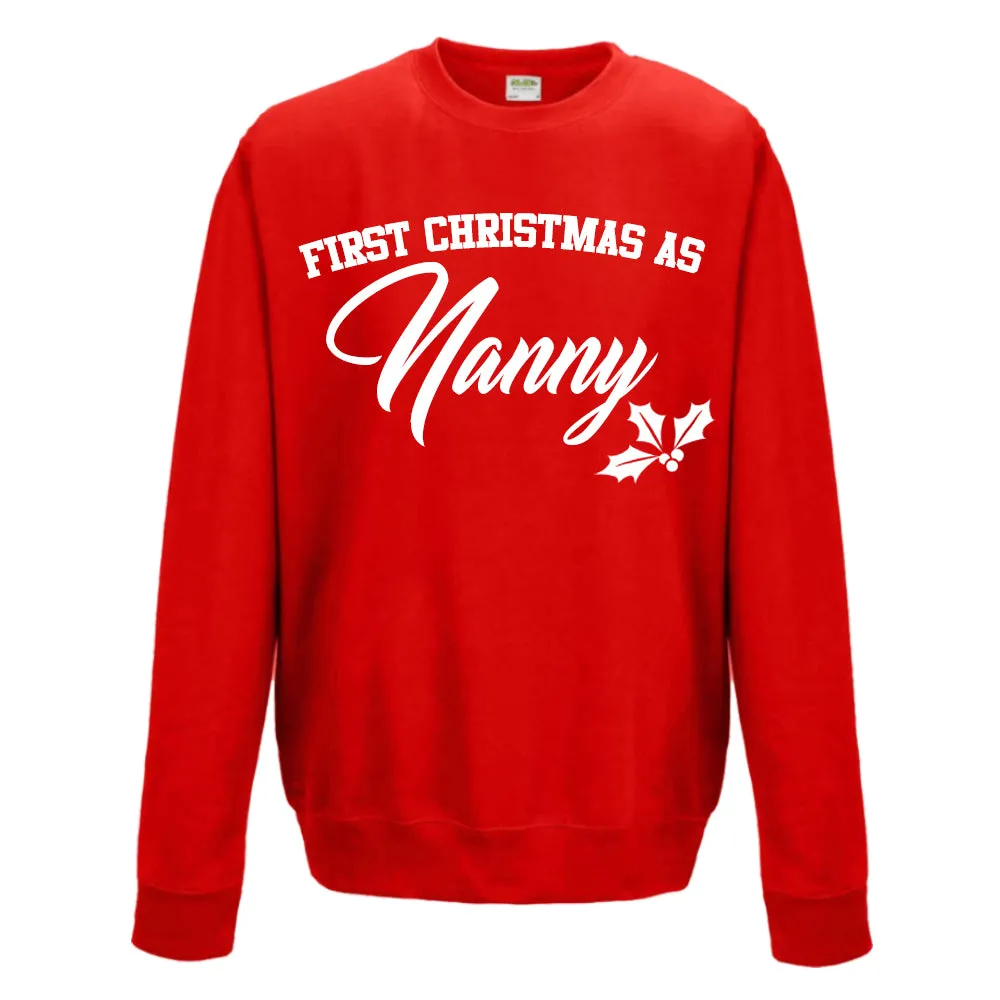 First Christmas As Nanny Classic Script Red Sweatshirt (MRK X) grandma outfits sale