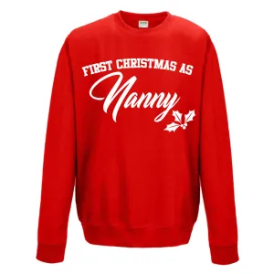 First Christmas As Nanny Classic Script Red Sweatshirt (MRK X) grandma outfits sale