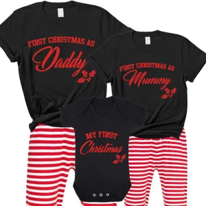 First Family Christmas Matching North Pole Red Stripe Pyjama & Bodysuits dad hats promo code