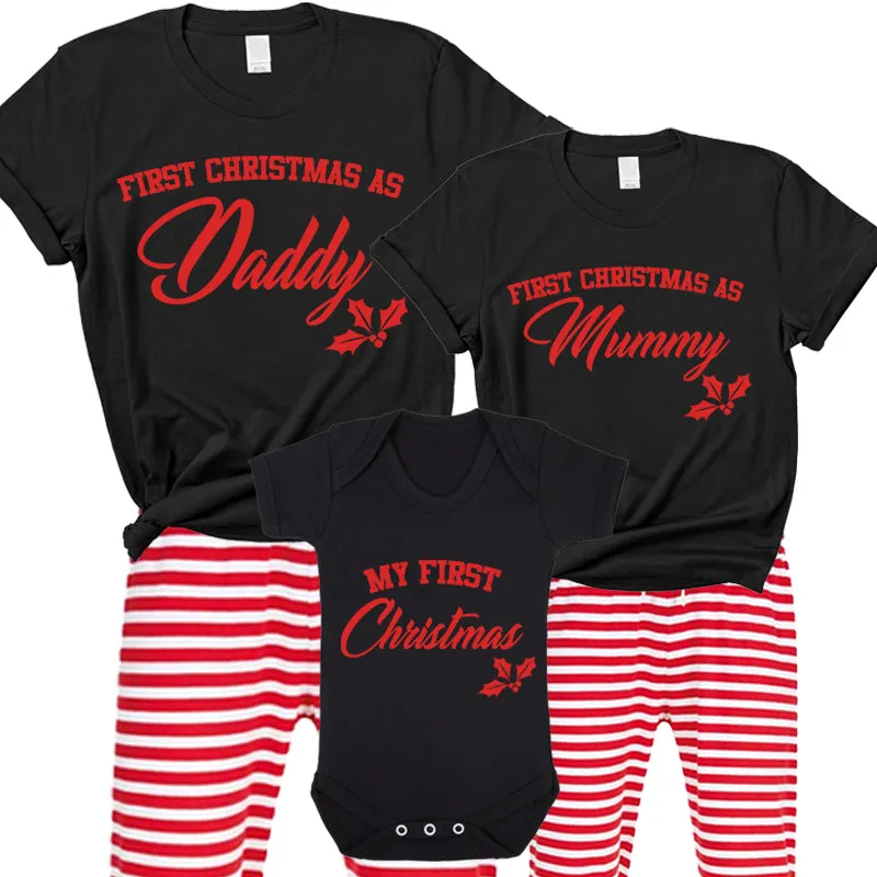 First Family Christmas Matching North Pole Red Stripe Pyjama & Bodysuits dad hats promo code