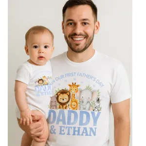 First Father's Day Animals Matching Tee & Vest White daddy outfits clearance