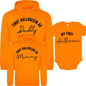 First Halloween As Family Script Orange Hoodies & Bodysuit (MRK X) mum jeans promo