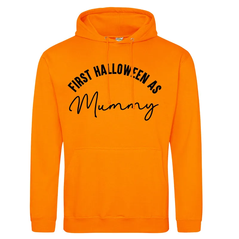 First Halloween As Mummy Script Orange Hoodie (MRK X) mum jeans promo