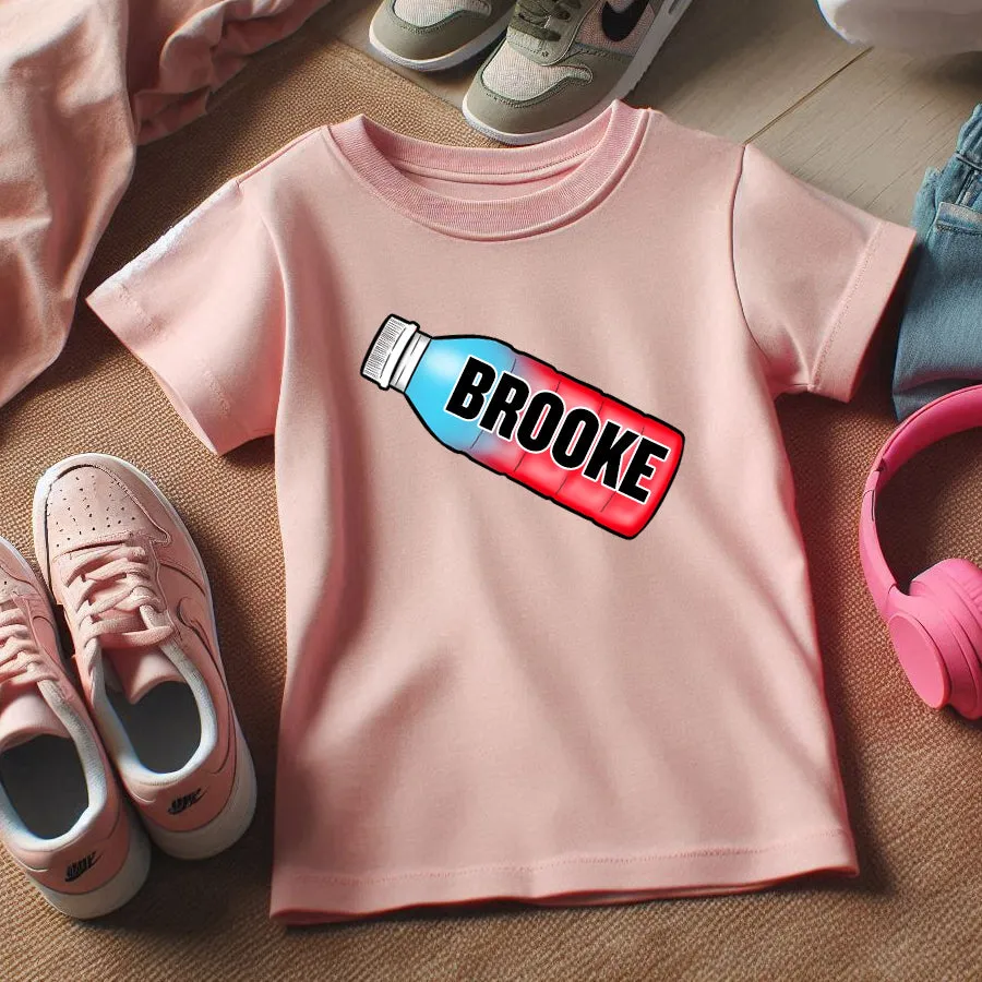 Fizz Hydrate Bottle Personalised Name Pink Kids T-Shirt