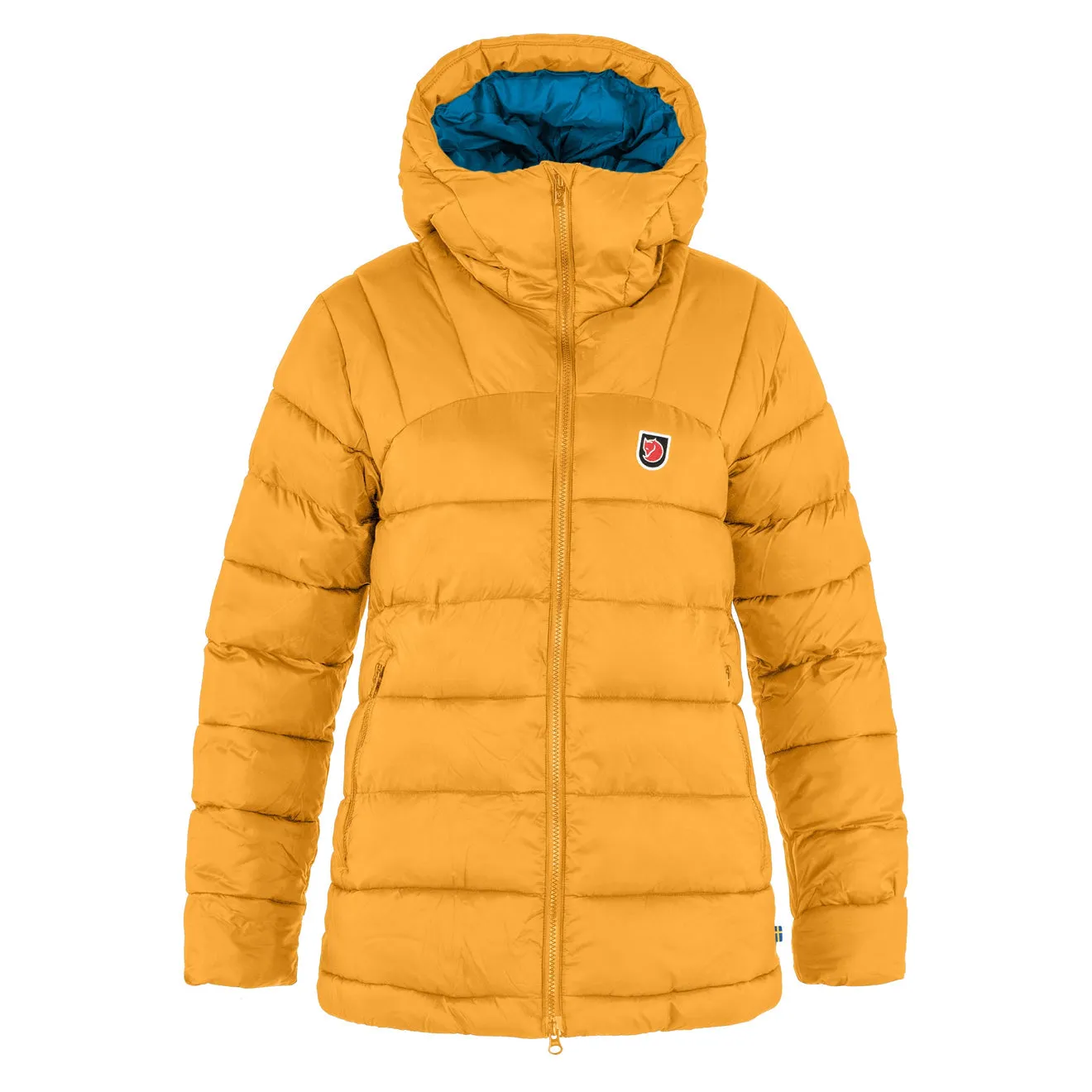 Fjallraven Womens Expedition Mid Winter Jacket Mustard Yellow / UN Blue raincoats promo code