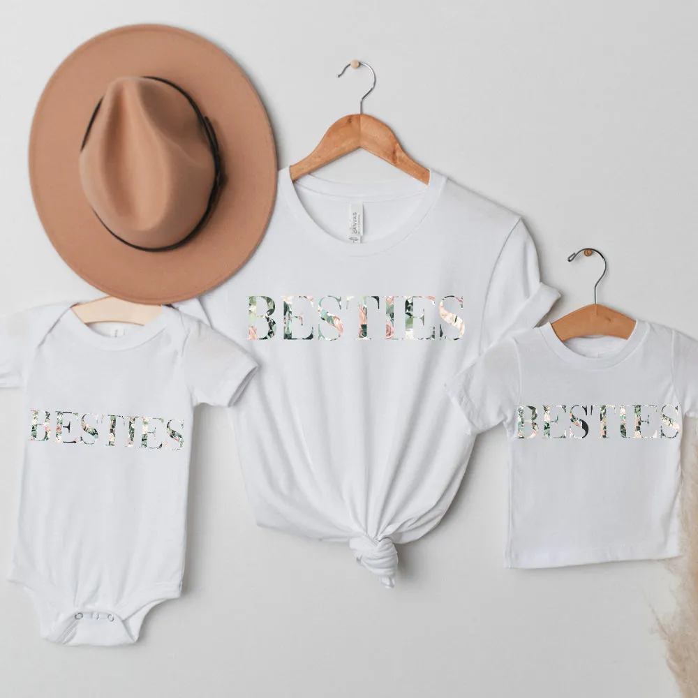 Floral Vogue Besties Matching T-Shirts & Bodysuit- White nursing tops best deals
