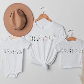 Floral Vogue Besties Matching T-Shirts & Bodysuit- White discount mum dresses