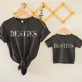 Floral Vogue Besties Matching T-Shirts Charcoal Heather discount mum dresses