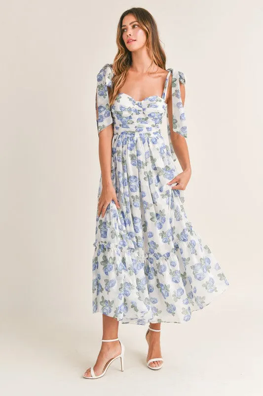 Floret Shoulder Tie Midi Dress