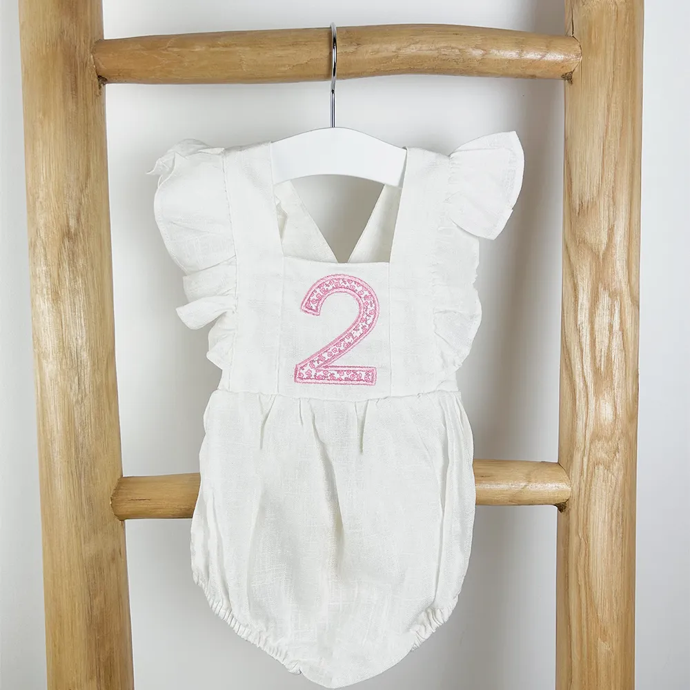 Fly Shoulder Embroidered Age Floral Patch Kids White Bodysuit