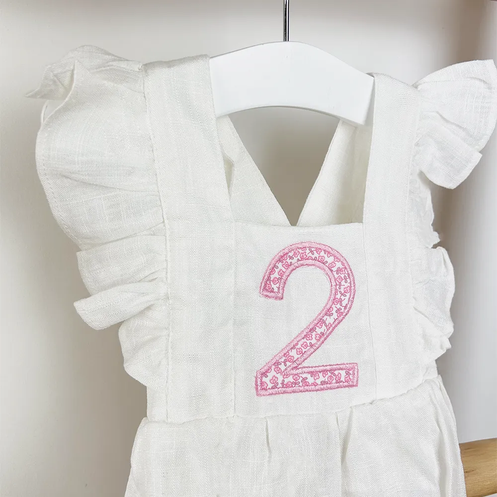 Fly Shoulder Embroidered Age Floral Patch Kids White Bodysuit
