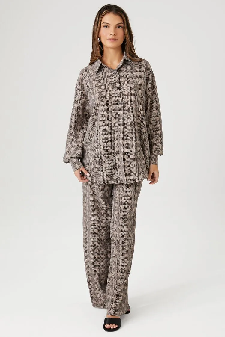 Forever 21 Damen Abstract Print Shirt & Hosen-Set Taupe/Schwarz Forever 21
