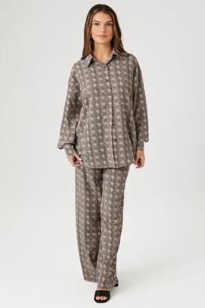 Forever 21 Damen Abstract Print Shirt & Hosen-Set Taupe/Schwarz Forever 21