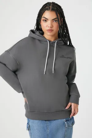 Forever 21 Damen Fleece Hoodie mit Strass-Skorpion-Print Dunkelgrau/Mehrfarbig Forever 21