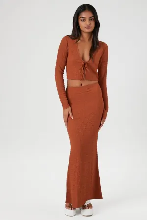 Forever 21 Damen Texturiertes Bindebluse & Maxirock-Set Root Beer Forever 21