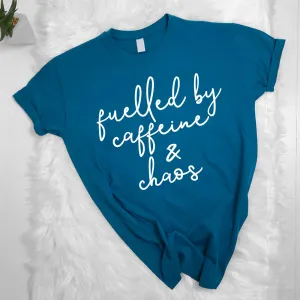 Fuelled by Caffeine & Chaos Tee (MRK X) mum blouses clearance