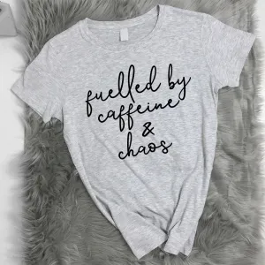 Fuelled by Caffeine & Chaos Tee (MRK X) mum blouses clearance