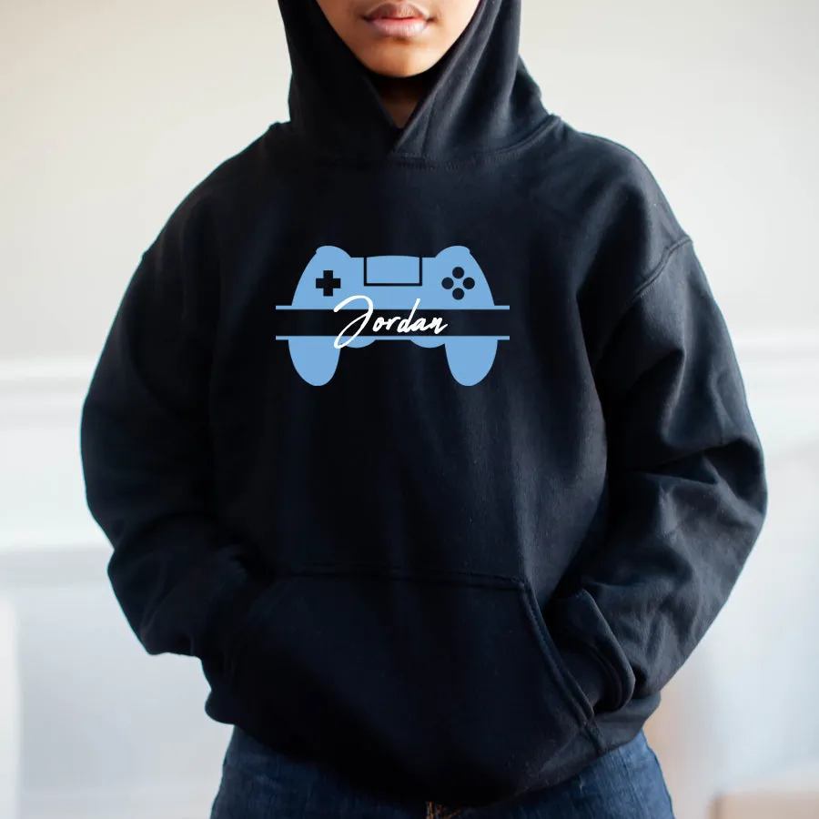 Game Controller Personalised Name Hoodie Black boys fashion clearance