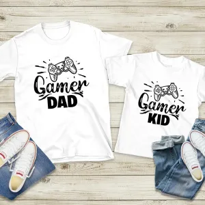 Gamer Dad & Gamer Kid Matching White T-Shirts mens dad clothes online