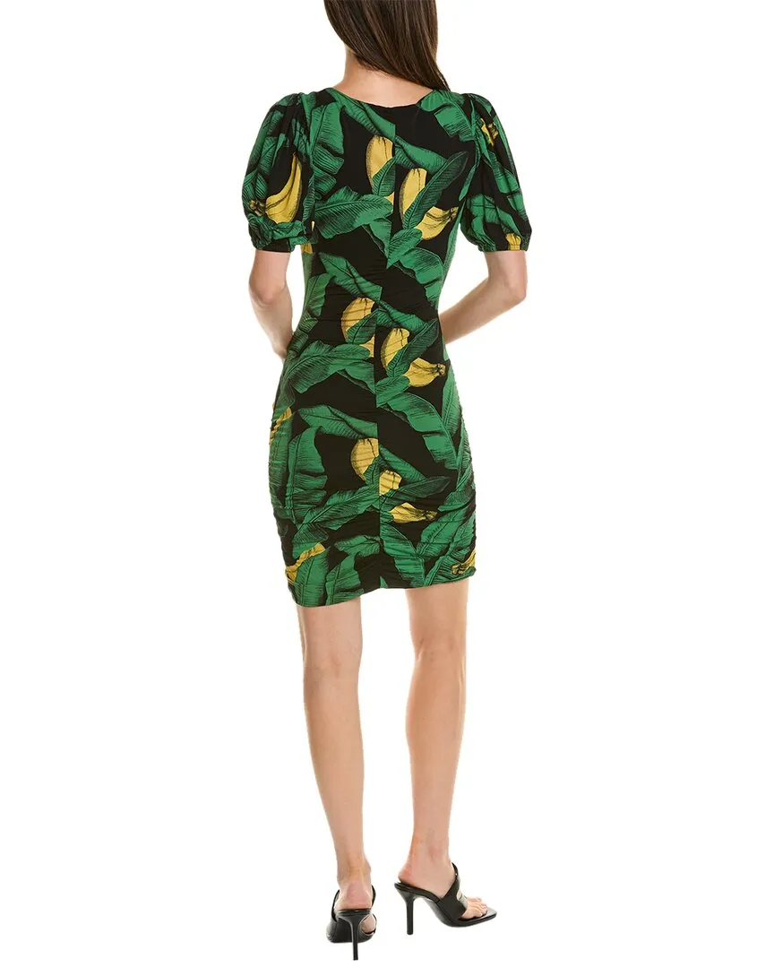 GANNI Printed Drapey Jersey Puff Sleeve Mini Dress
