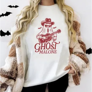 Ghost Malone Halloween White Sweatshirt mum jeans promo
