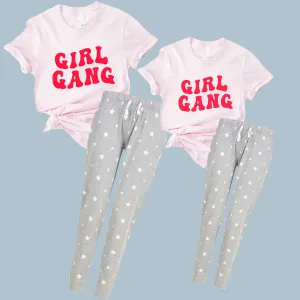 Girl Gang Retro Matching Grey/Pink Star Pyjamas maternity wear outlet