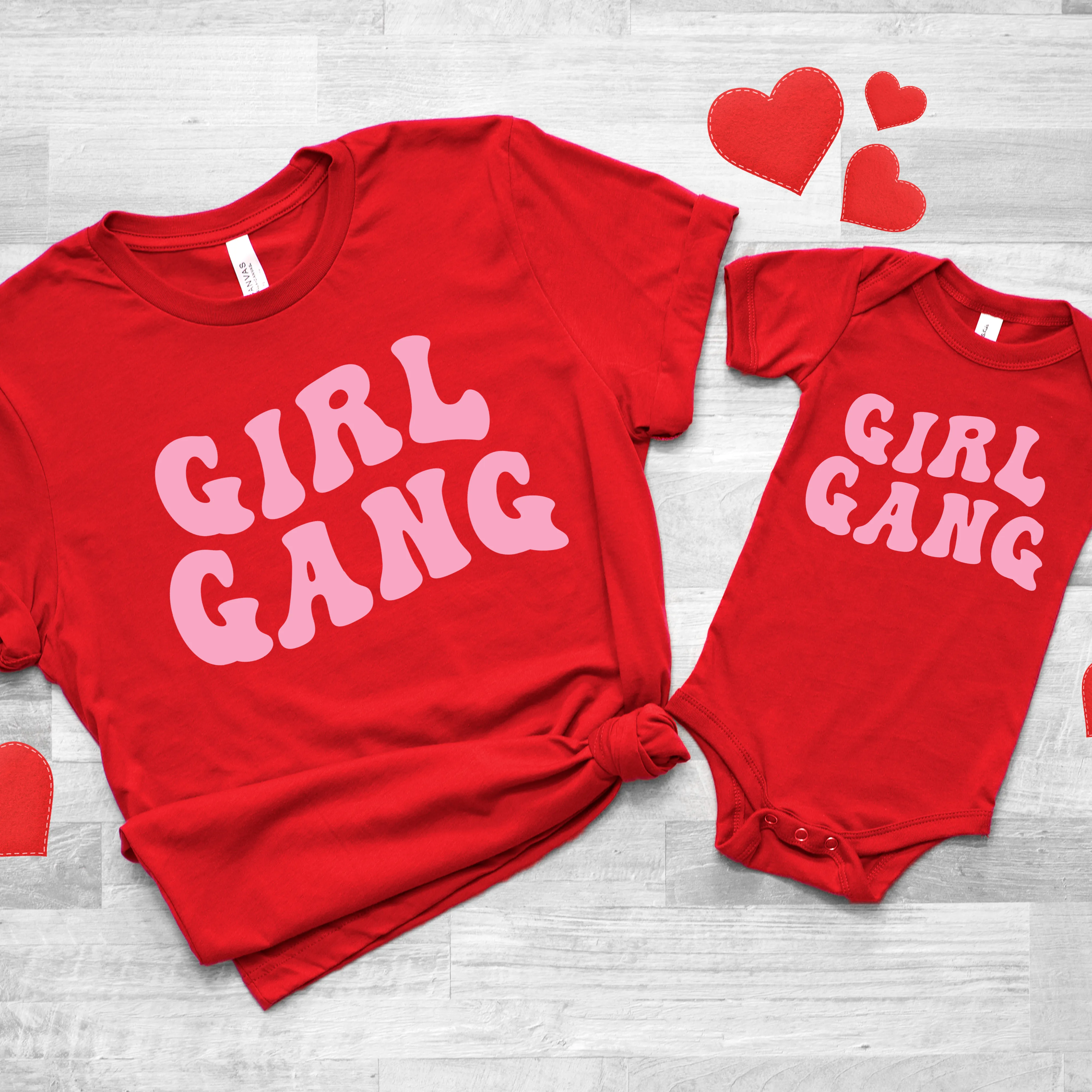 Girl Gang Retro Matching Red T-Shirts & Baby Vest maternity wear outlet