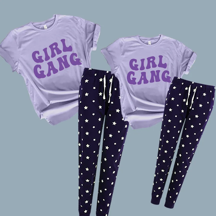 Girl Gang Retro Spring Matching Navy/Purple Star Pyjamas pregnancy clothes clearance