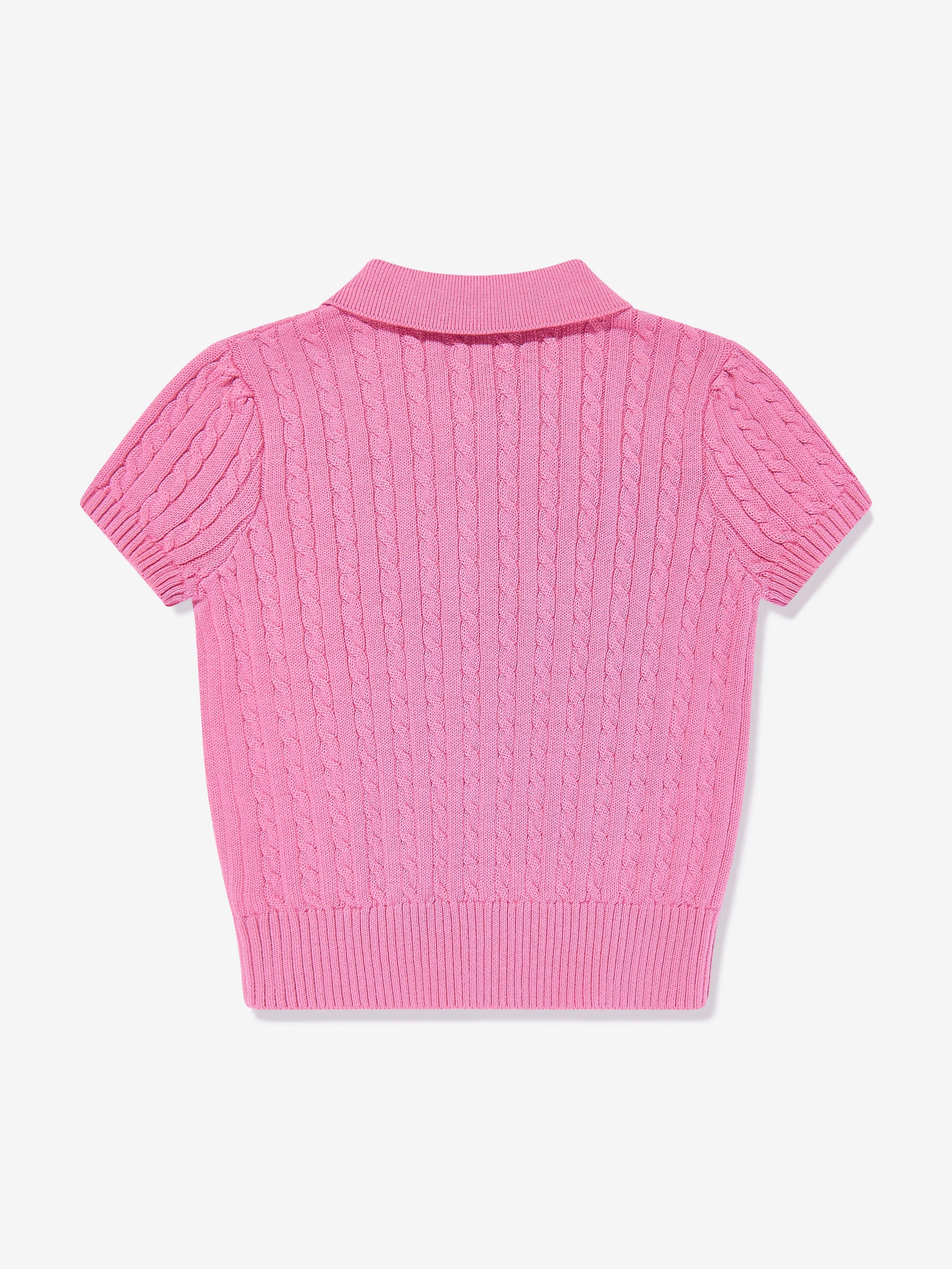 Mädchen Cable-Knit Polo-Pullover in Rosa