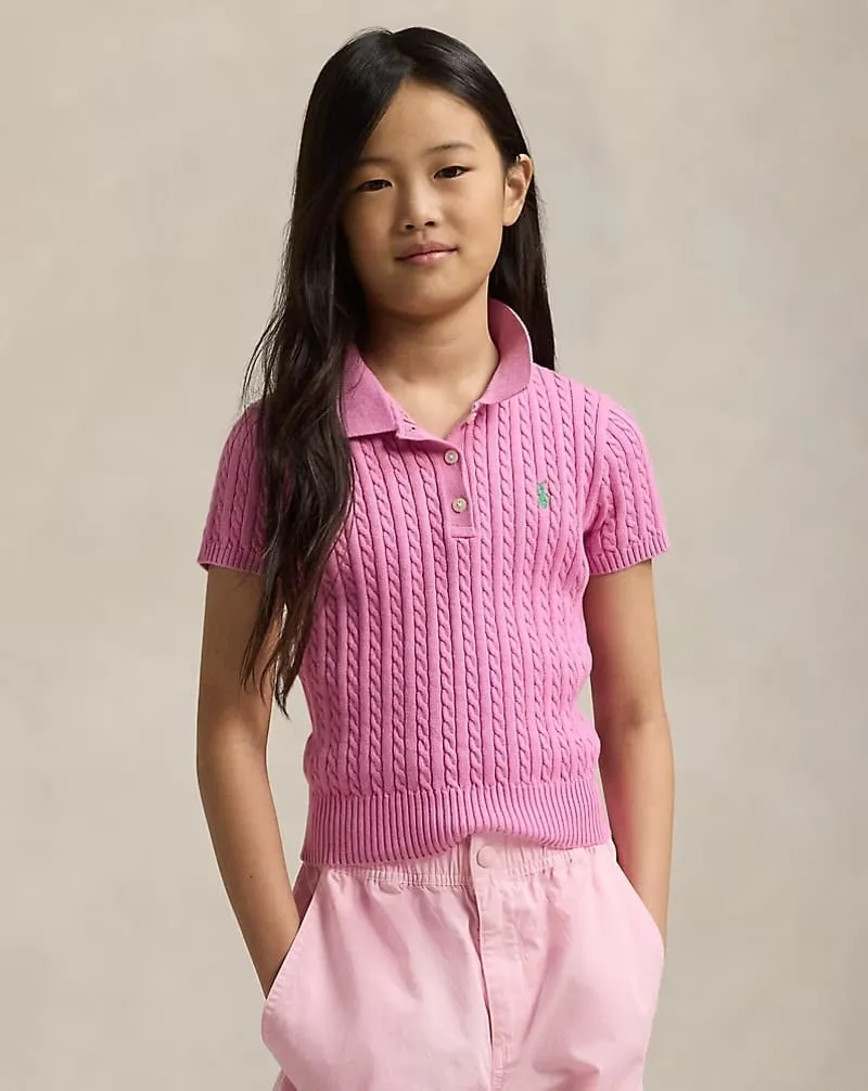 Mädchen Cable-Knit Polo-Pullover in Rosa