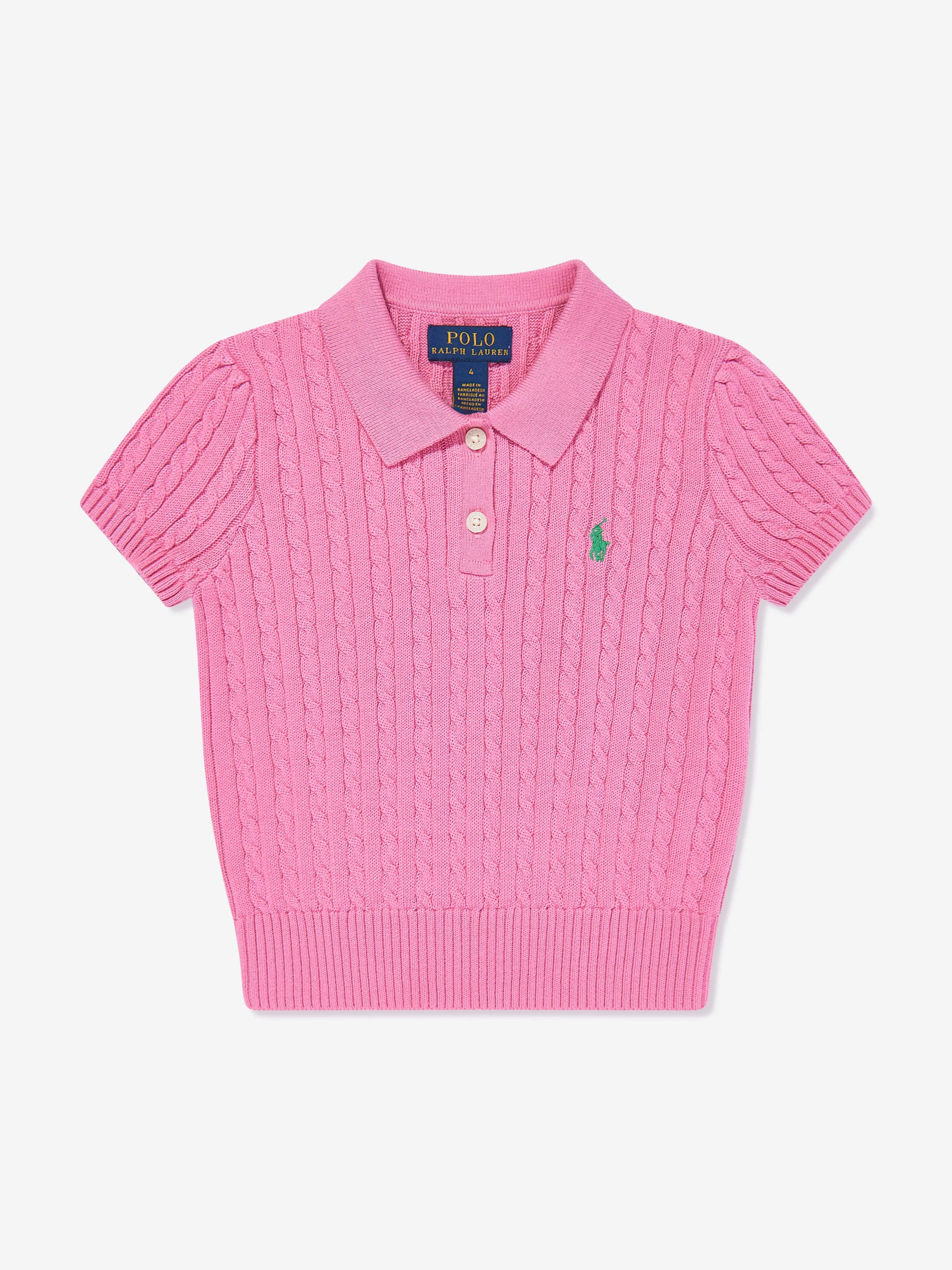 Mädchen Cable-Knit Polo-Pullover in Rosa