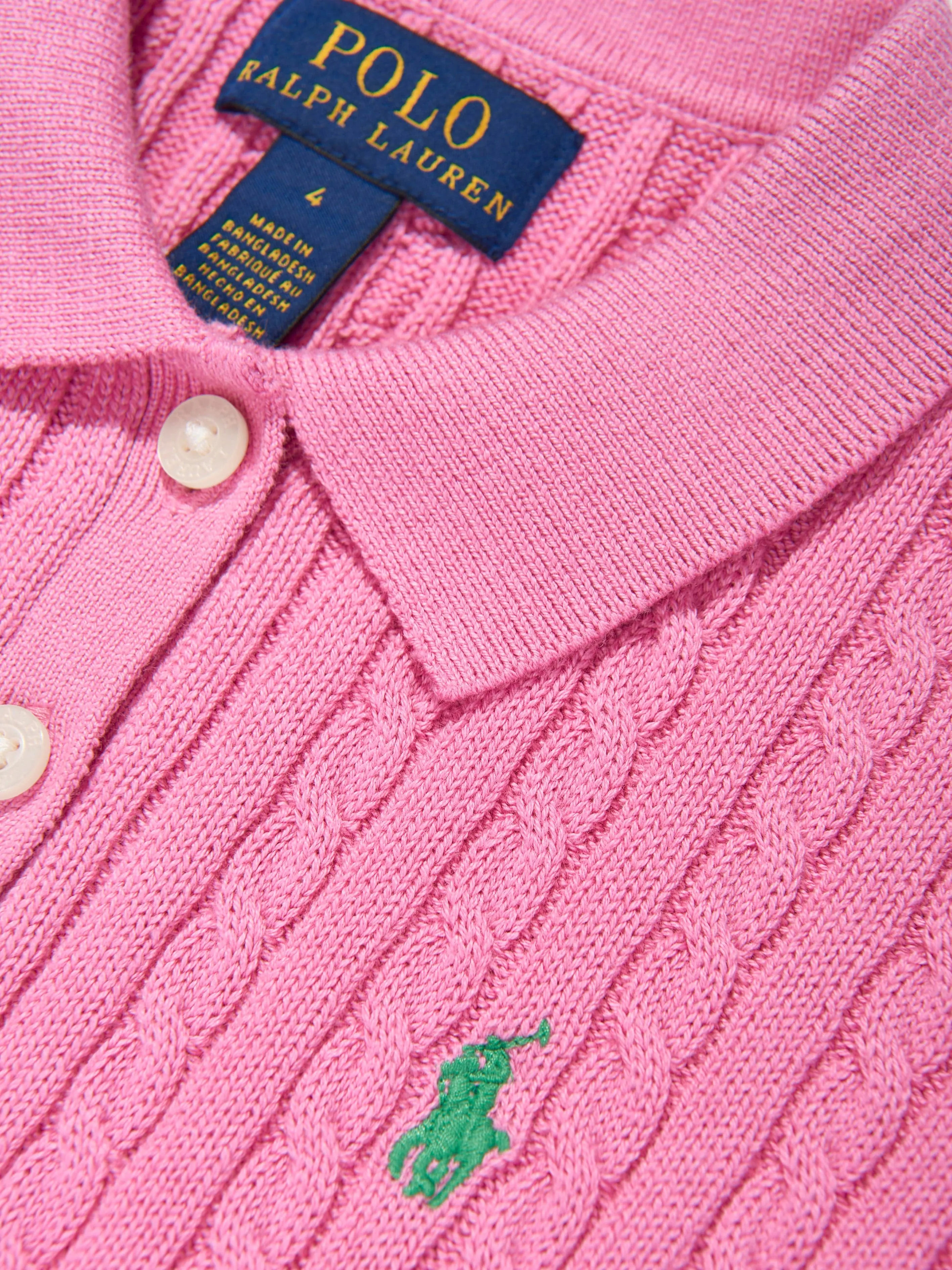 Mädchen Cable-Knit Polo-Pullover in Rosa