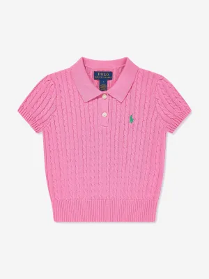 Mädchen Cable-Knit Polo-Pullover in Rosa