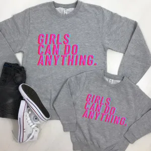 Girls Can Do Anything Vibe Matching Heather Grey Sweatshirts breastfeeding tops cheap